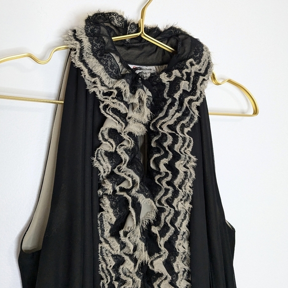 Robert Rodriguez Neiman Marcus x Target M Black‎ & Tan Ruffled High Neck Blouse - Picture 3 of 9